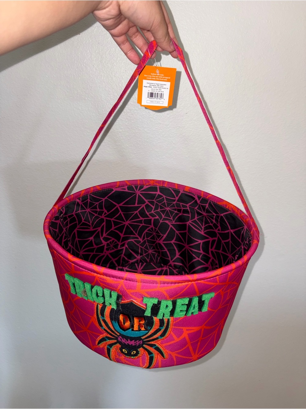 Halloween Trick or Treat Bucket - Pink Spider Web Design